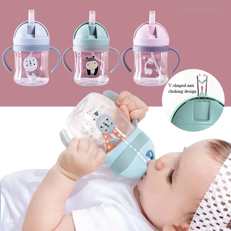 Copo de Treino Animal Infantil, Garrafa Bonita dos Desenhos Animados, Caneca de Palha, Invertida, Sem Vazamento, Rapaz, Raparigas, Bebé, 250ml