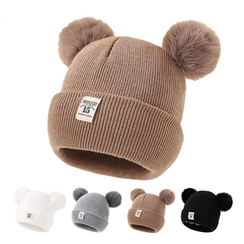 Cor sólida Lã de malha Bonnet Bebe Newborn Baby Hat Pompom Cute Winter Hat Para Crianças Meninos Meninas Crianças Quente Beanie Cap 0-3Y